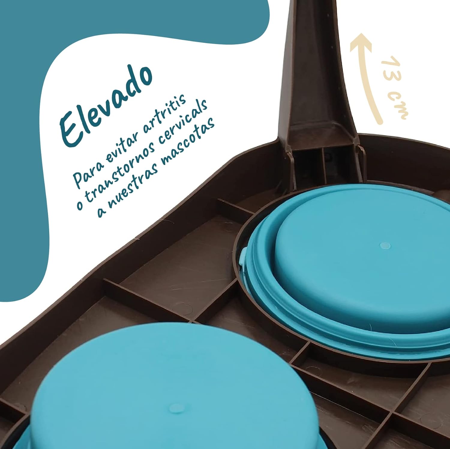 Comedouro elevado para cães EL ÁTICO PETS com bebedouro anti-respingos. Comedouro removível anti-engasgo.