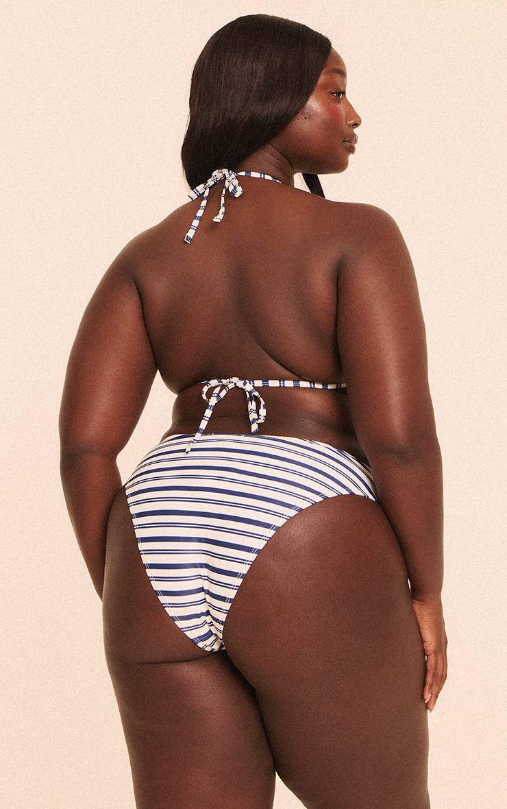 Bleu Marine Bas De Bikini Tanga À Rayures Grande Taille