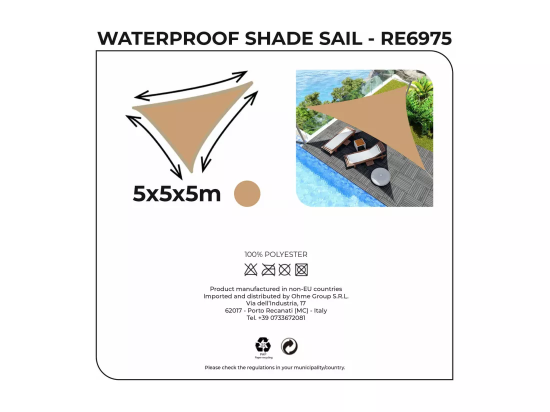 Voile d'ombrage Inga 500x500x500 Polyester Imperméable Acier Beige Foncé