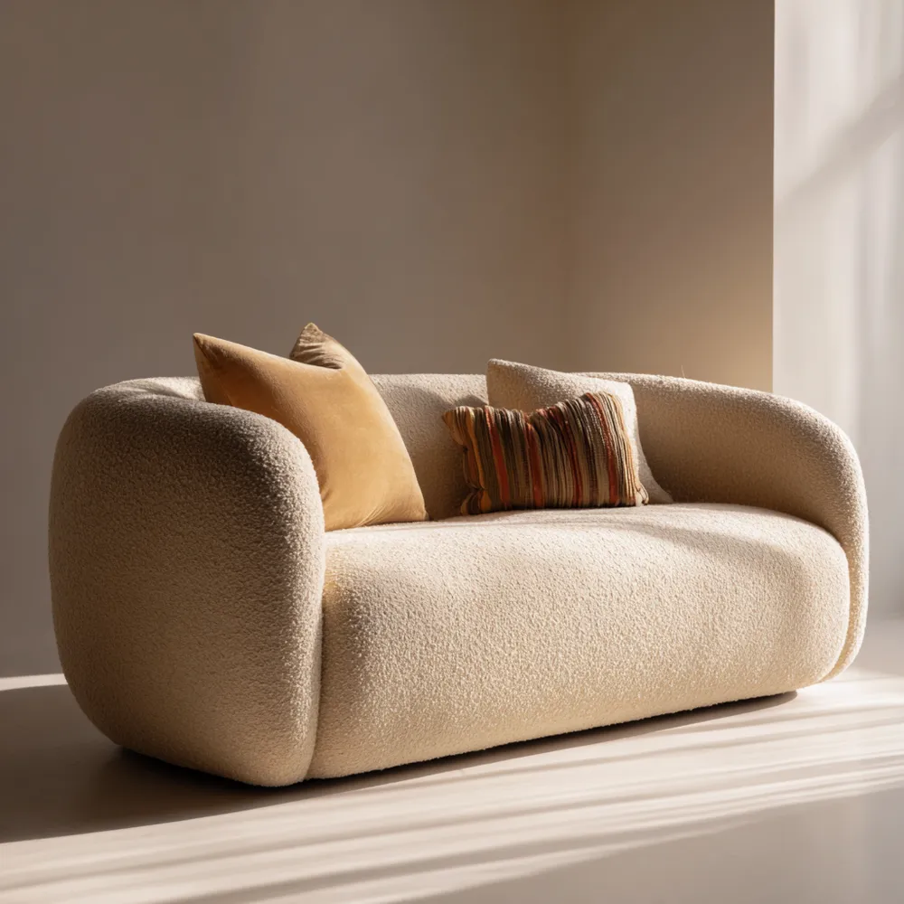 2-Sitzer-Sofa 160x85x75 cm Bouclé-Stoff Creme – Modernes Design
