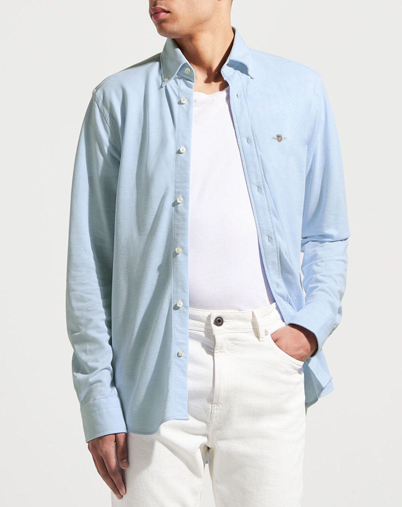 Gant Chemise Regular Fit unie Piquée bleu ciel