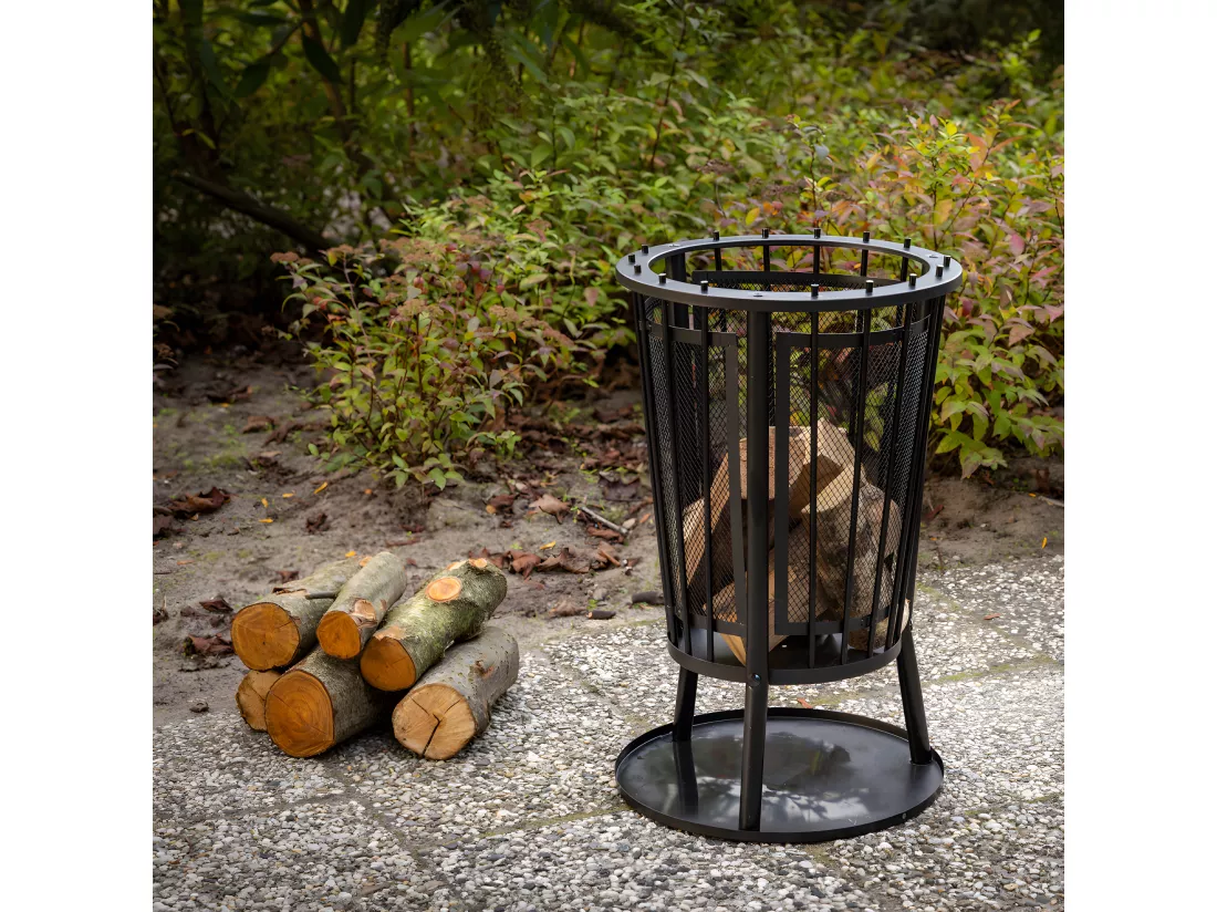 Brasero panier avec fond en métal ajouré - Noir - D 40 x H 64,5 cm