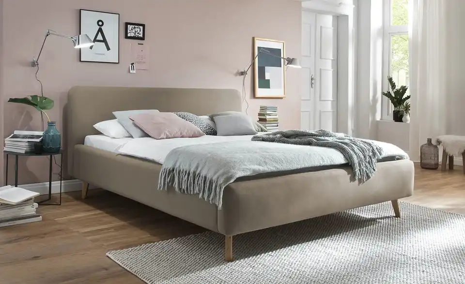 Polsterbettgestell Mattis Taupe Webstoff fein 180 cm ohne Bettkasten