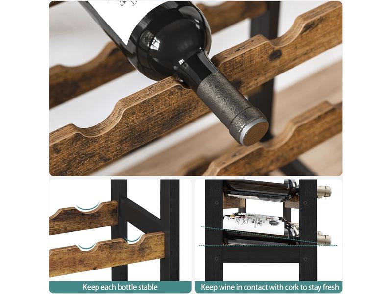 Songmics Weinregal für 24 Flaschen, aus Bambusholz Weinregal im Industrie-Design mit Glashalter
