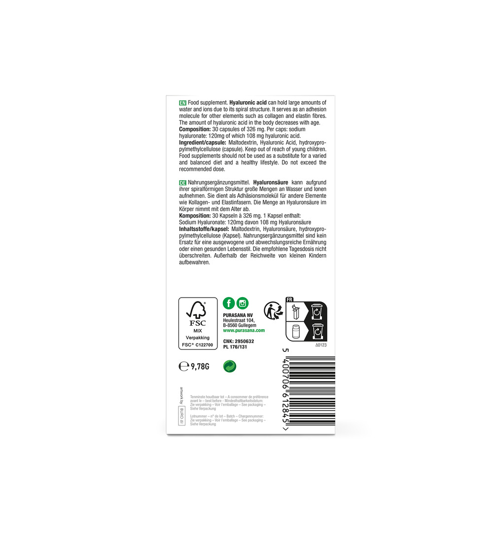 Purasana Hyaluronzuur Vegan (30 capsules)