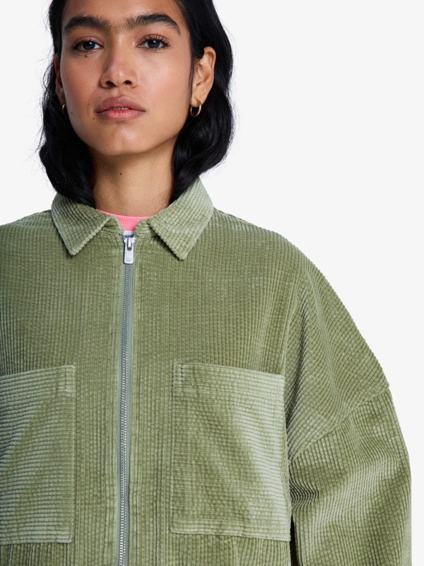 Chilled Out Washed Veste zippée en velours côtelé Vert Femme