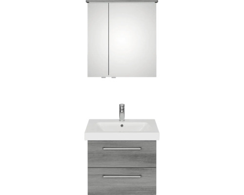 Pelipal Sunline 105 badkamermeubelset, BxHxD 66 x 200 x 46,5 cm, grafiet getextureerde fronten, met keramische wastafel, badmeubel en spiegelkast met LED-verlichting