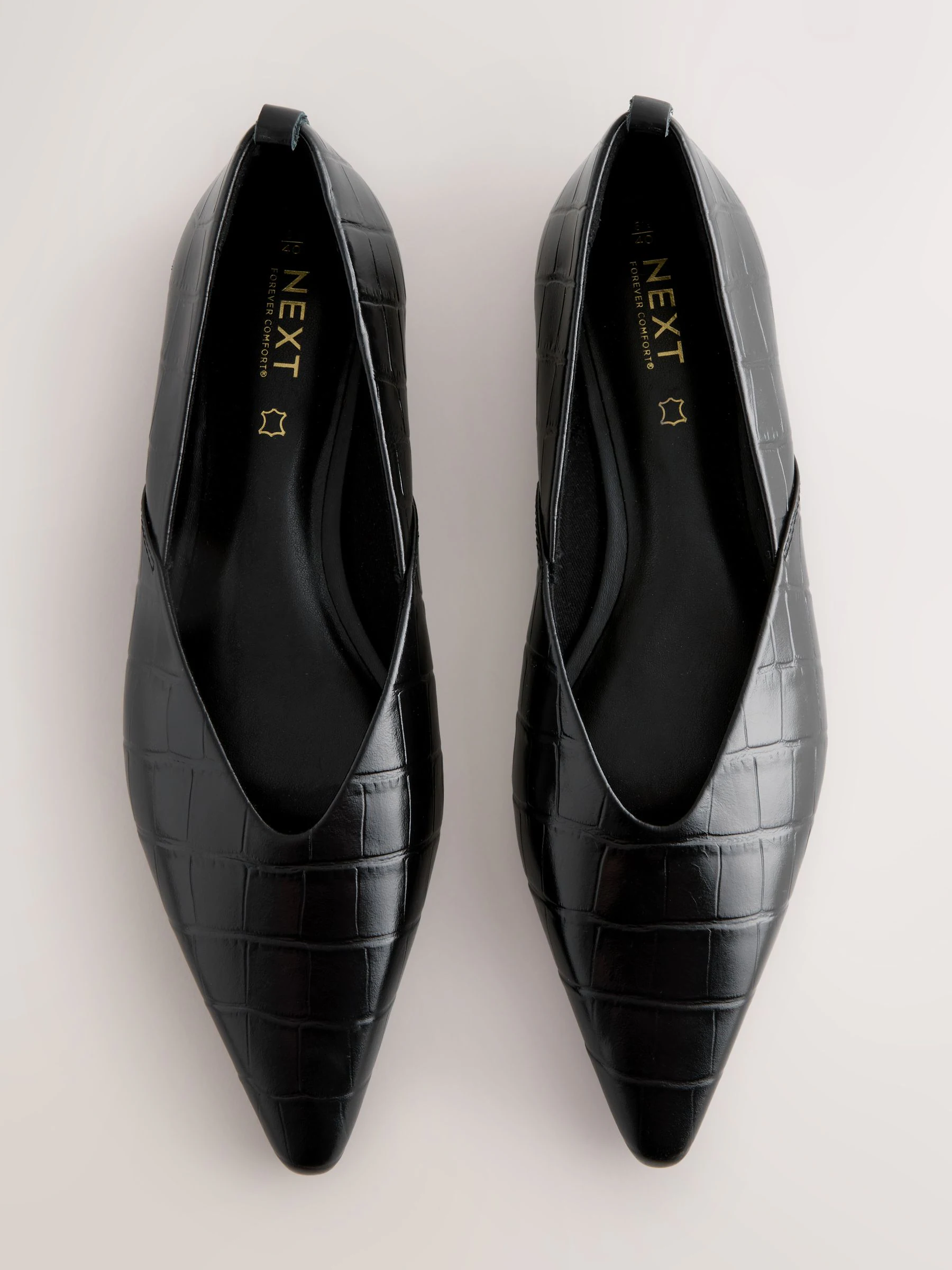 Zwart krokodil-effect - Premium Leather Pointed Toe Ballerinas