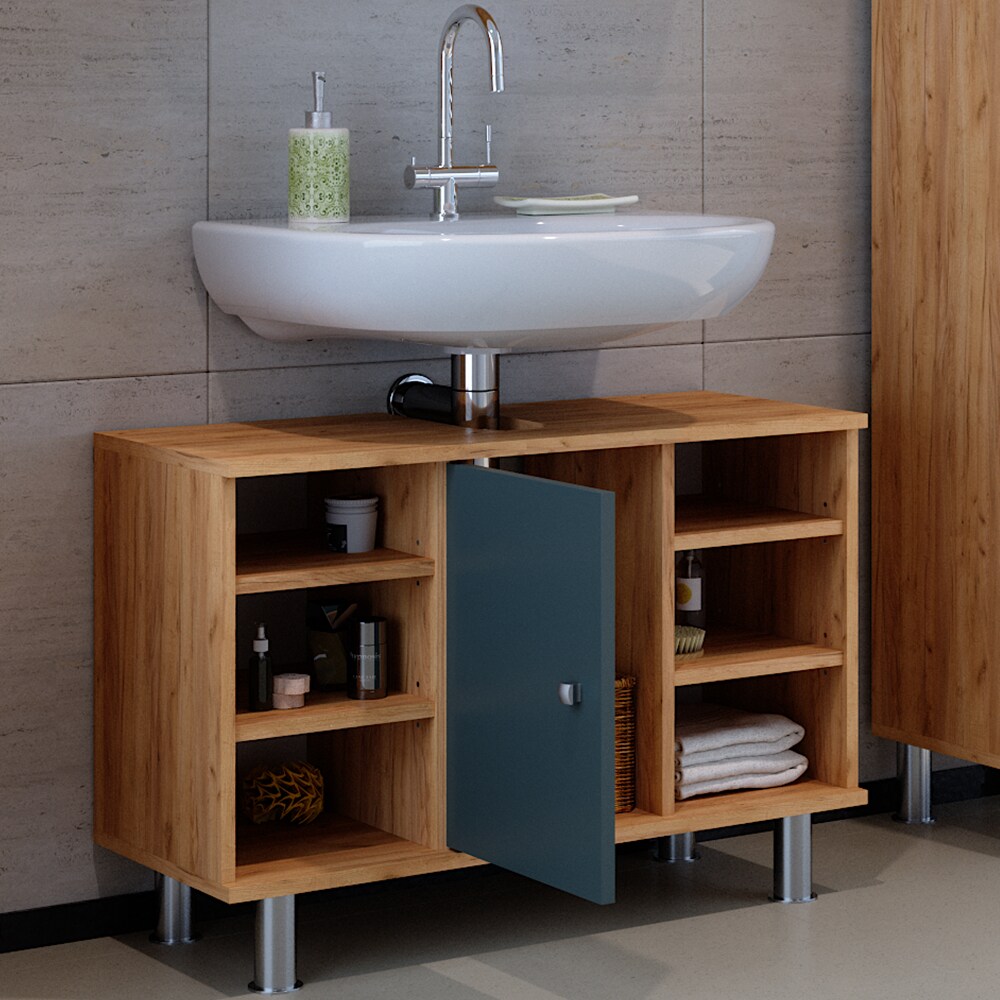 Vicco Waschtischunterschrank Badschrank Waschbecken Fynn Eiche Grün Badmöbel 80cm