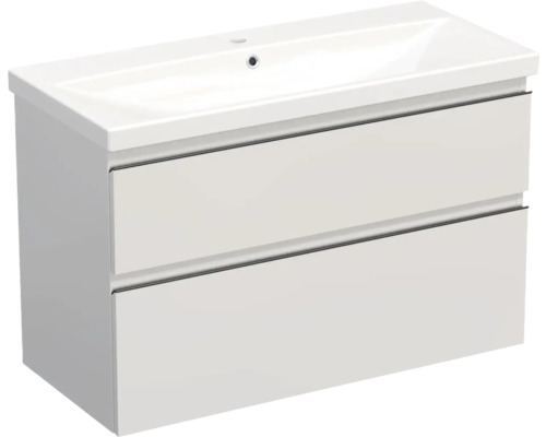 Jungborn TRENTA wastafelmeubel (BxHxD 100x65x45 cm) wit hoogglans met keramische wastafel en zwarte greeplijst