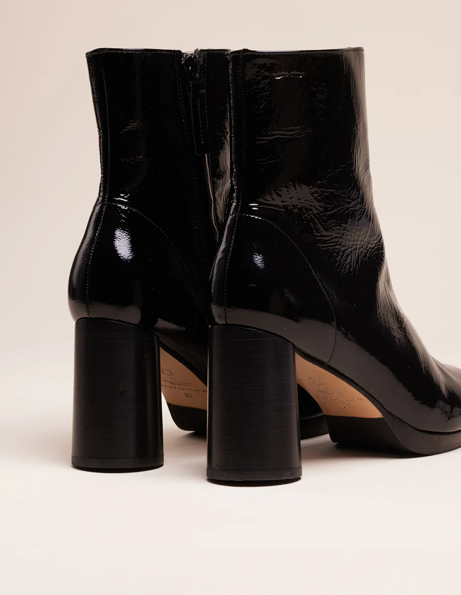 Bottines à talons Serena - Cuir plissé verni noir