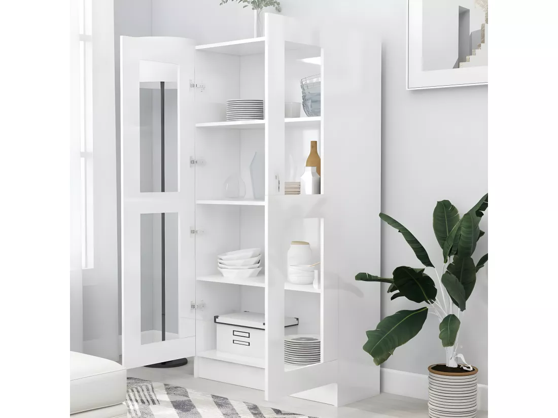 Armoire à vitrine Blanc brillant 82,5x30,5x150 cm Aggloméré