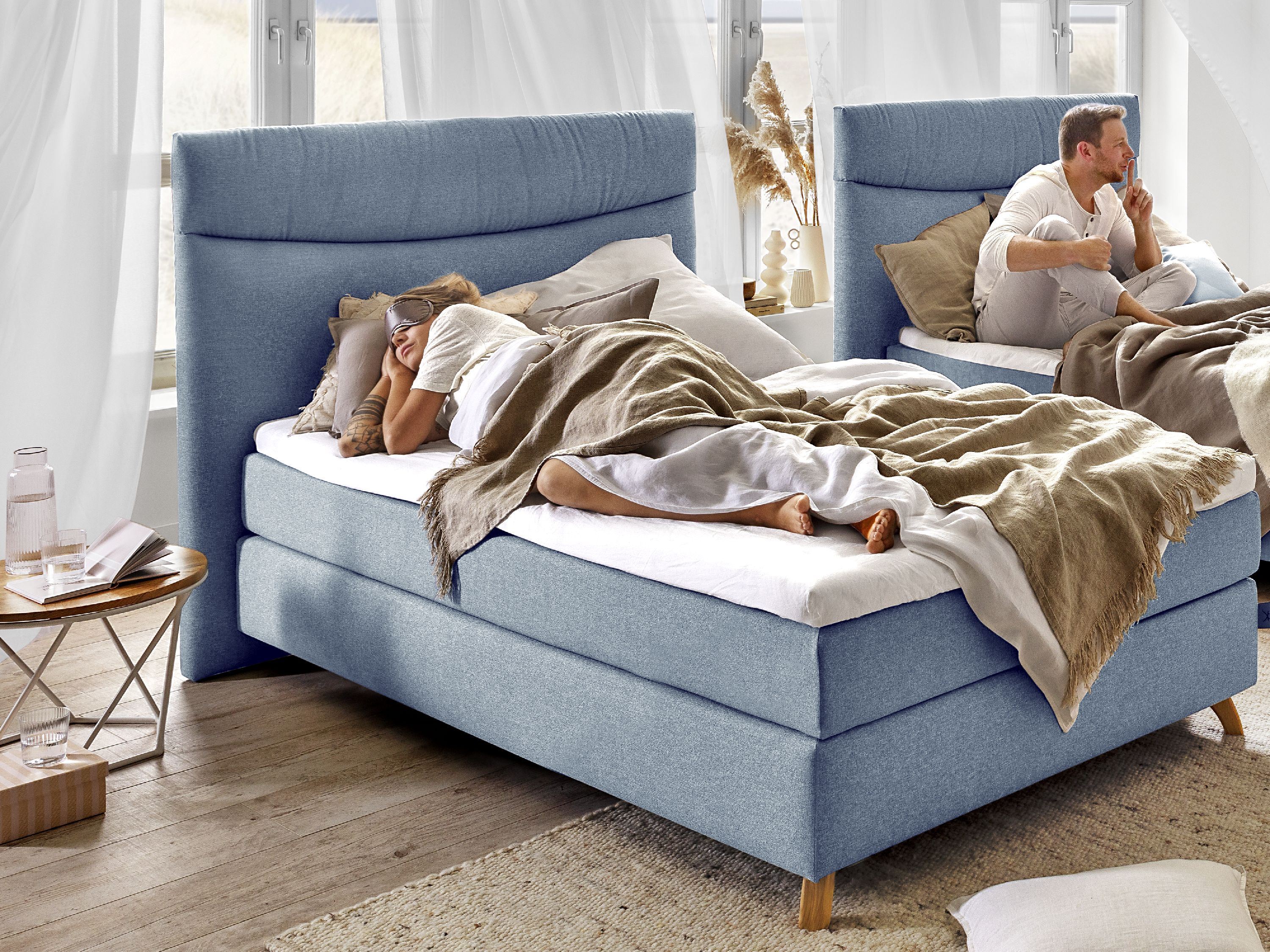 Boxspringbett SANSIBAR LANGEOOG 100X200 H2 blue-silver