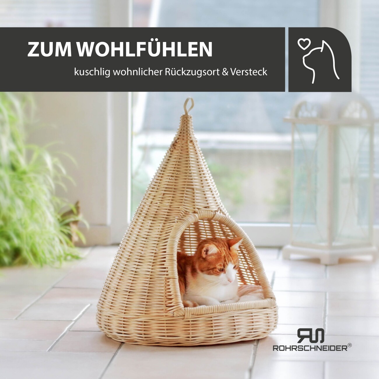 Rohrschneider ® Katzen-Hängekorb Sammy, Rattangeflecht, inkl. Gratis-Beigabe