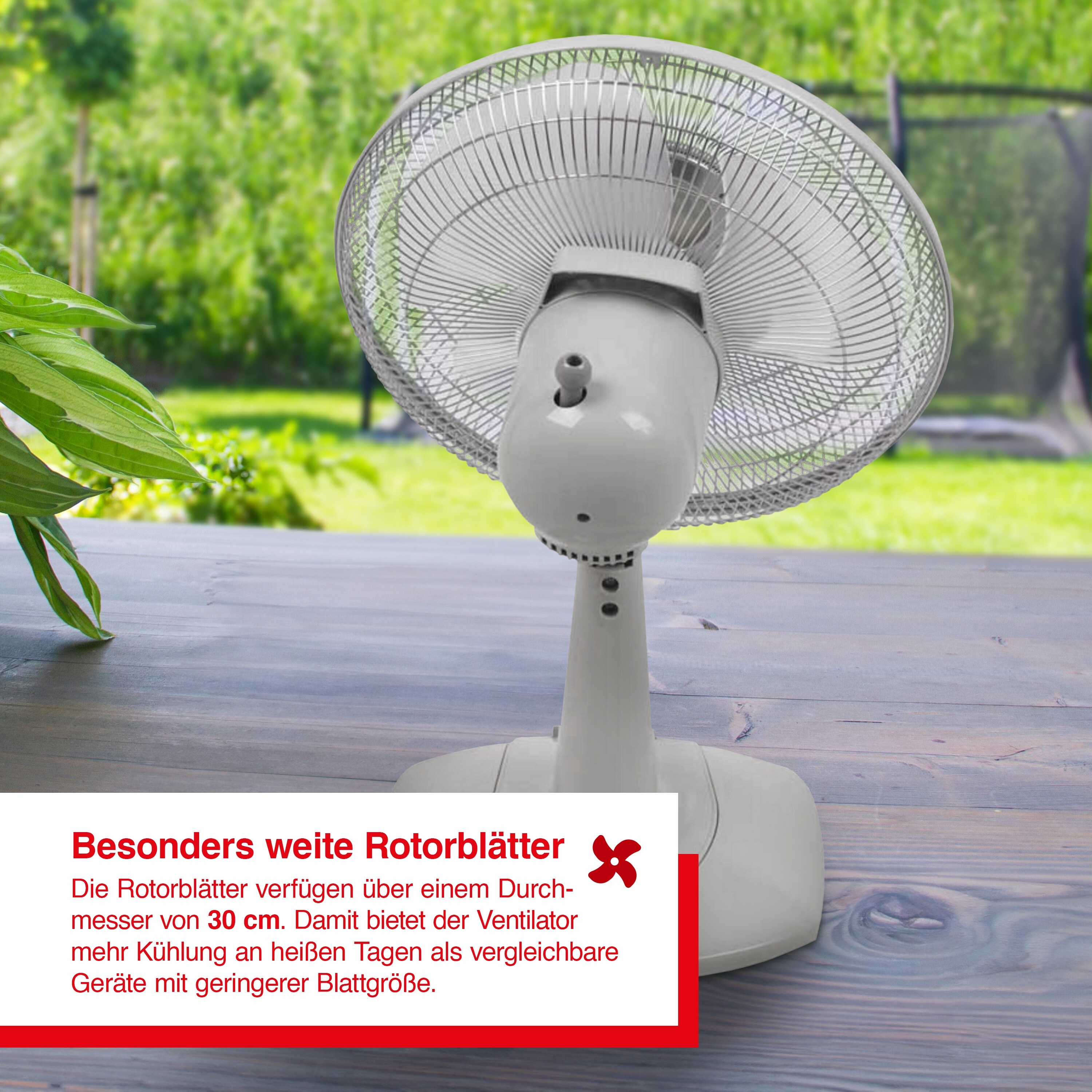 Solis Tischventilator Oszillation, 30 cm Durchmesser, 45 Watt,3 Stufen