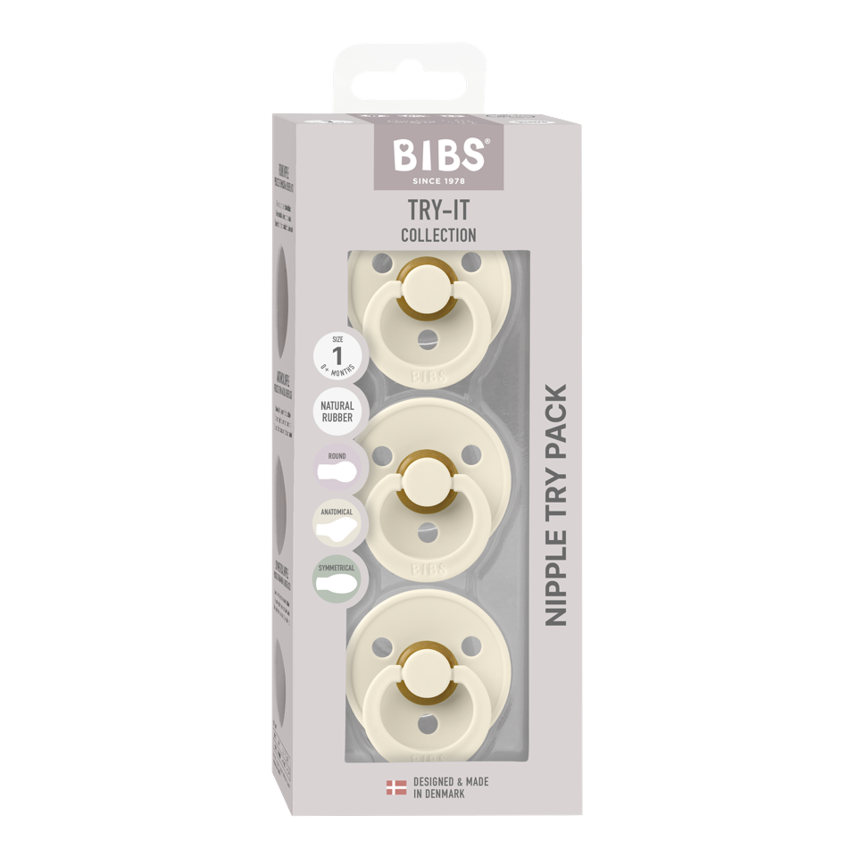 BIBS - Pacifiers Try-it Colour 3 PACK - Ivory - Size 1