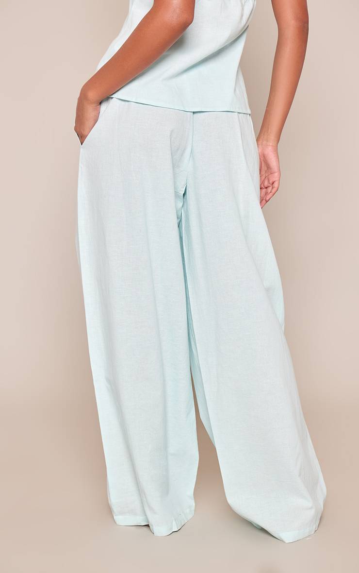 Bleu Layette Pantalon En Lin À Taille Froncée Ensemble Coordonné