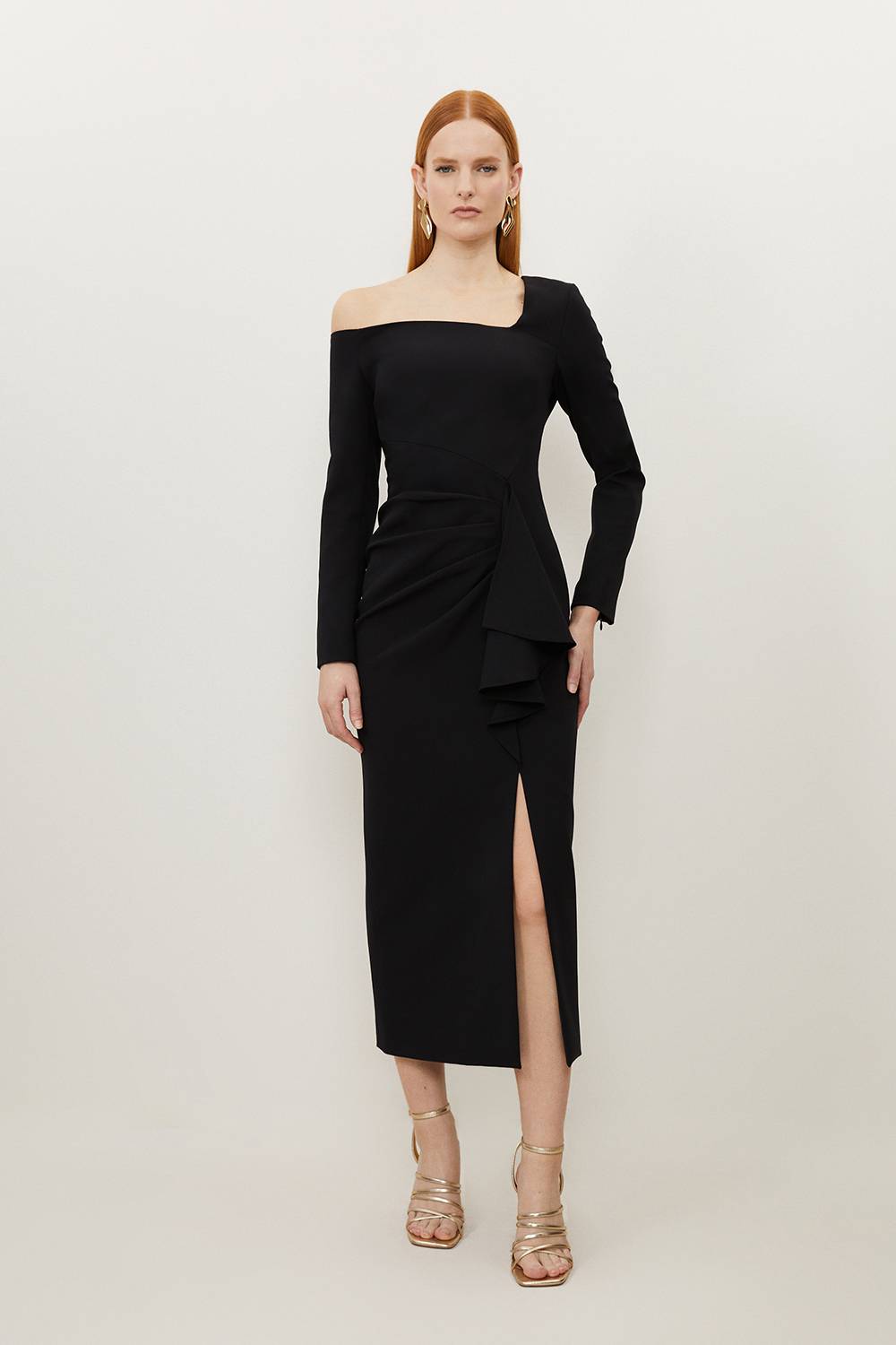 KarenMillen Petite robe longue maxi en crêpe stretch à encolure asymétrique drapée