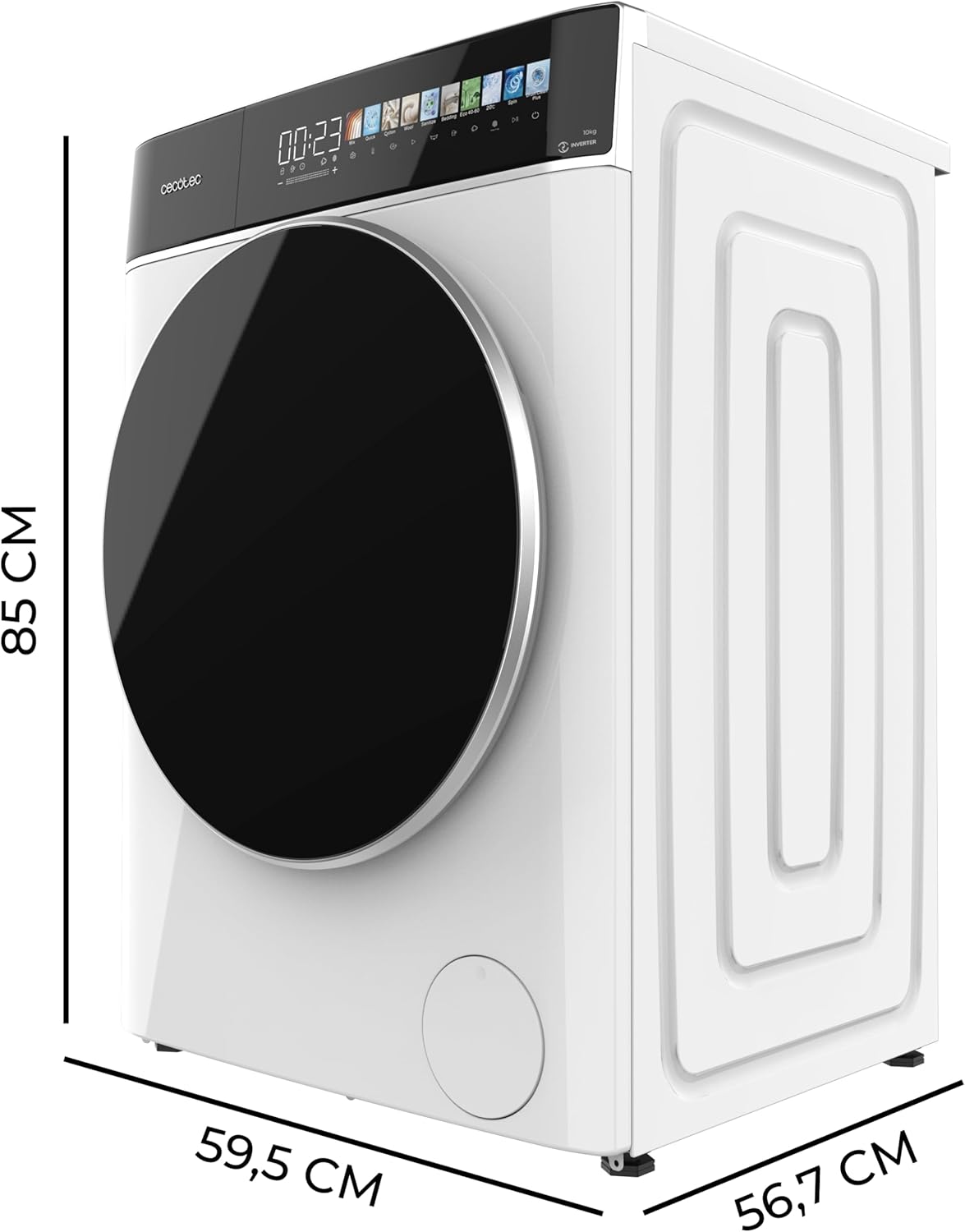 Cecotec Waschmaschine Frontlader Bolero DressCode 10900 Inverter FullColor A max. 2000W, 1400 U/min, 11 Programme, Motor Inverter Plus, SteamMax, FullColor-Display mit 10,3 Zoll
