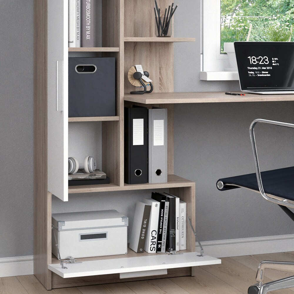 Vicco Arbeitstisch Schreibtisch Bürotisch Tomy Sonoma Weiß 150x120 modern Computertisch PC-Tisch Arbeitszimmer Homeoffice Büromöbel Computermöbel Schrankschublade Schranktür Regalanbau