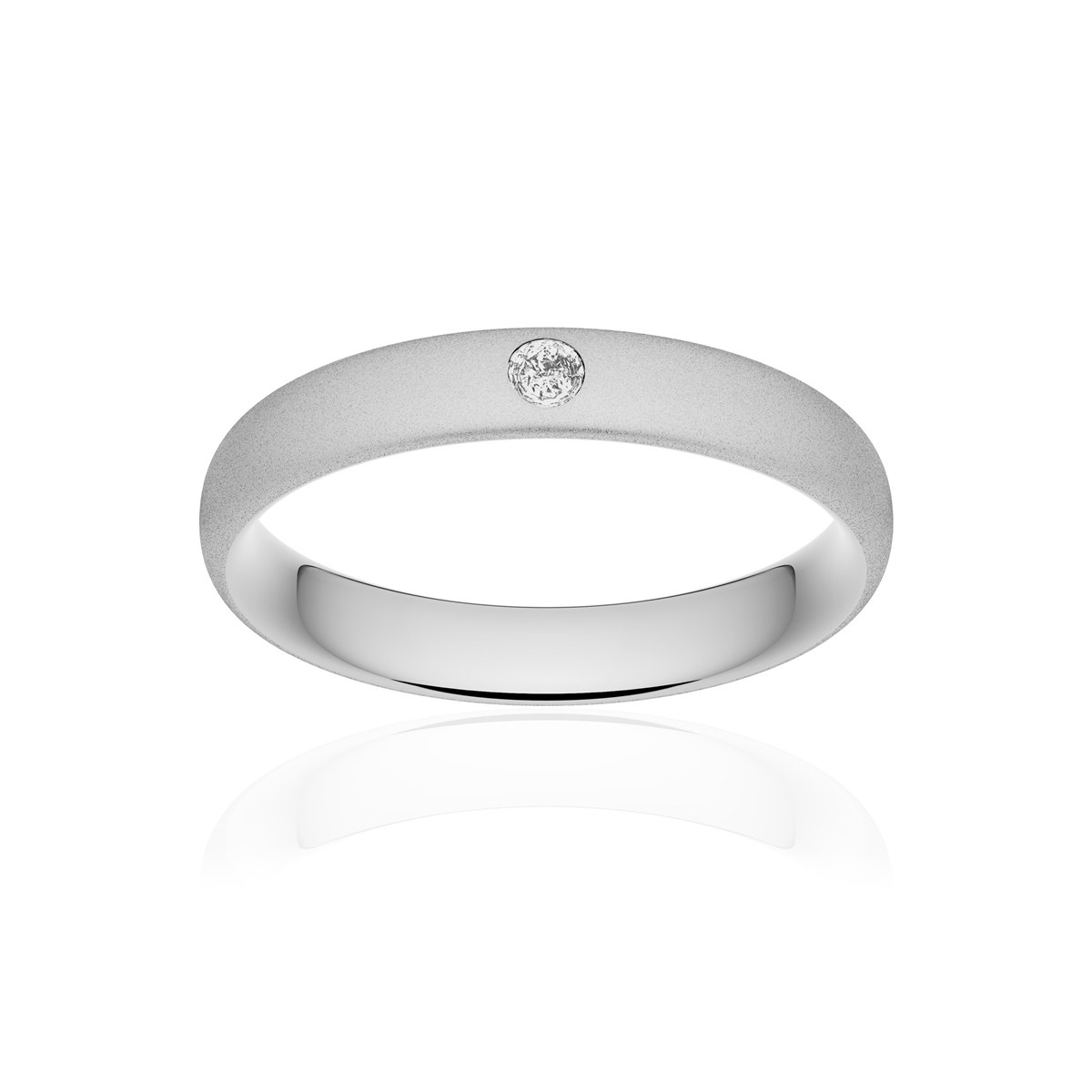 Alliance or 375 blanc sablé ruban confort 4mm diamant brillant