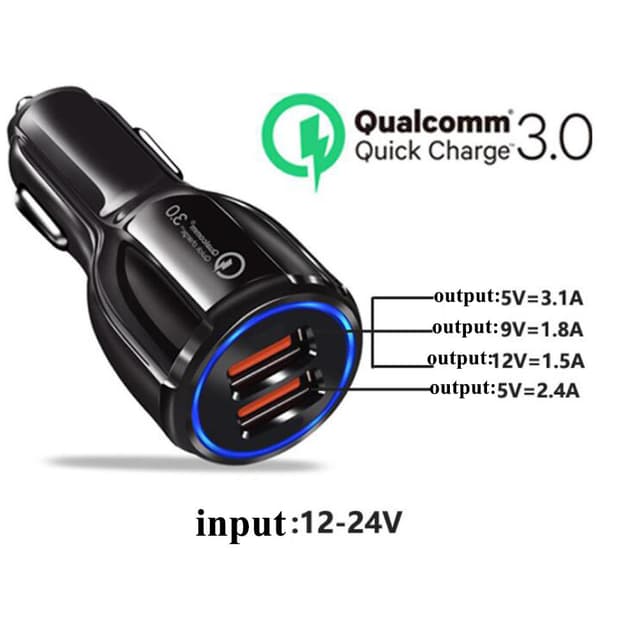 Biloplader med 2 porte og dobbelt USB-opladningsadapter