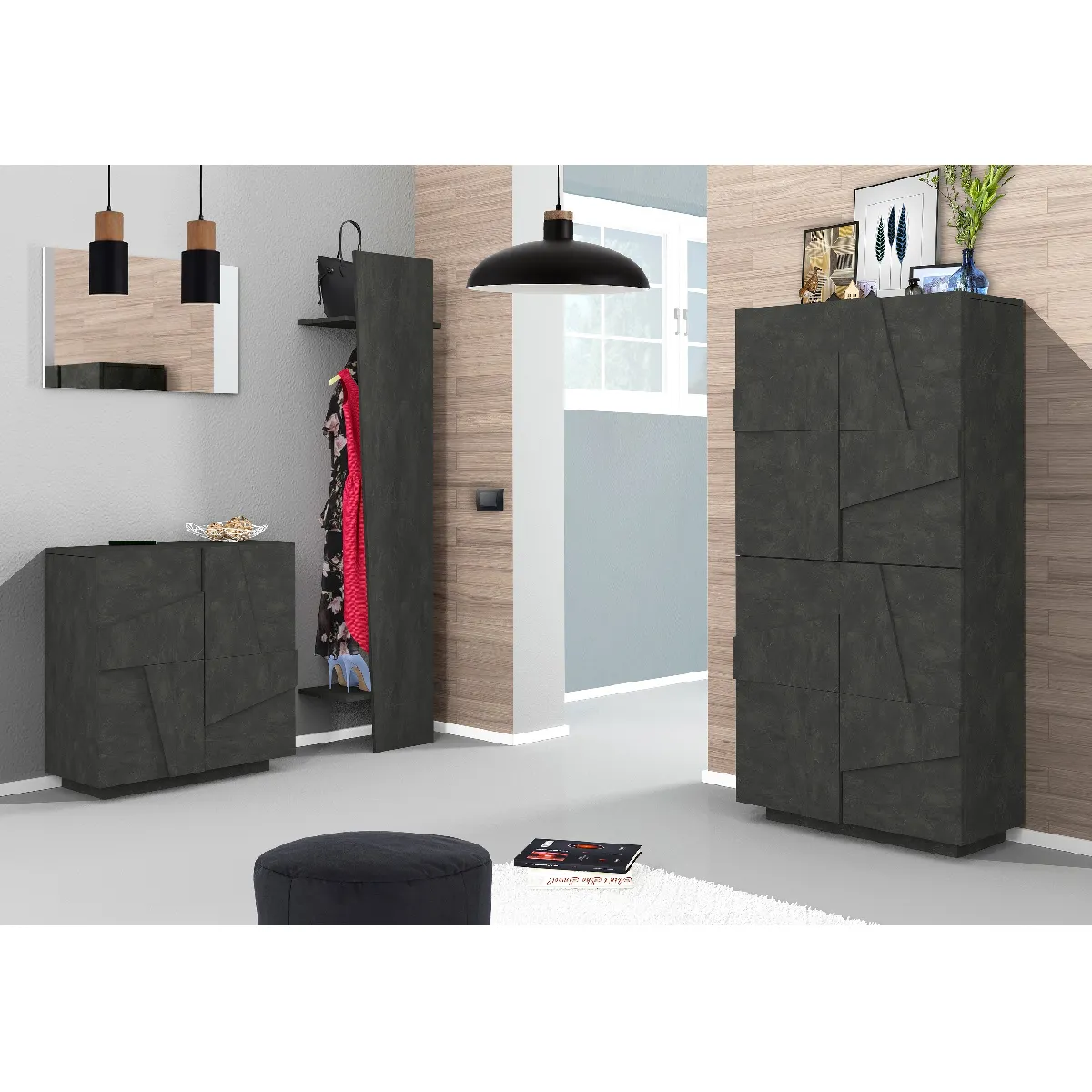 Alter Étagère 4 Portes Gris Cendré