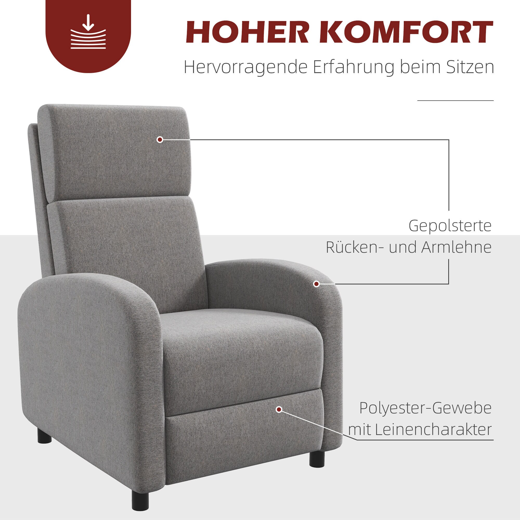 HOMCOM Relaxsessel mit Fußstütze grau 64L x 86B x 102H cm