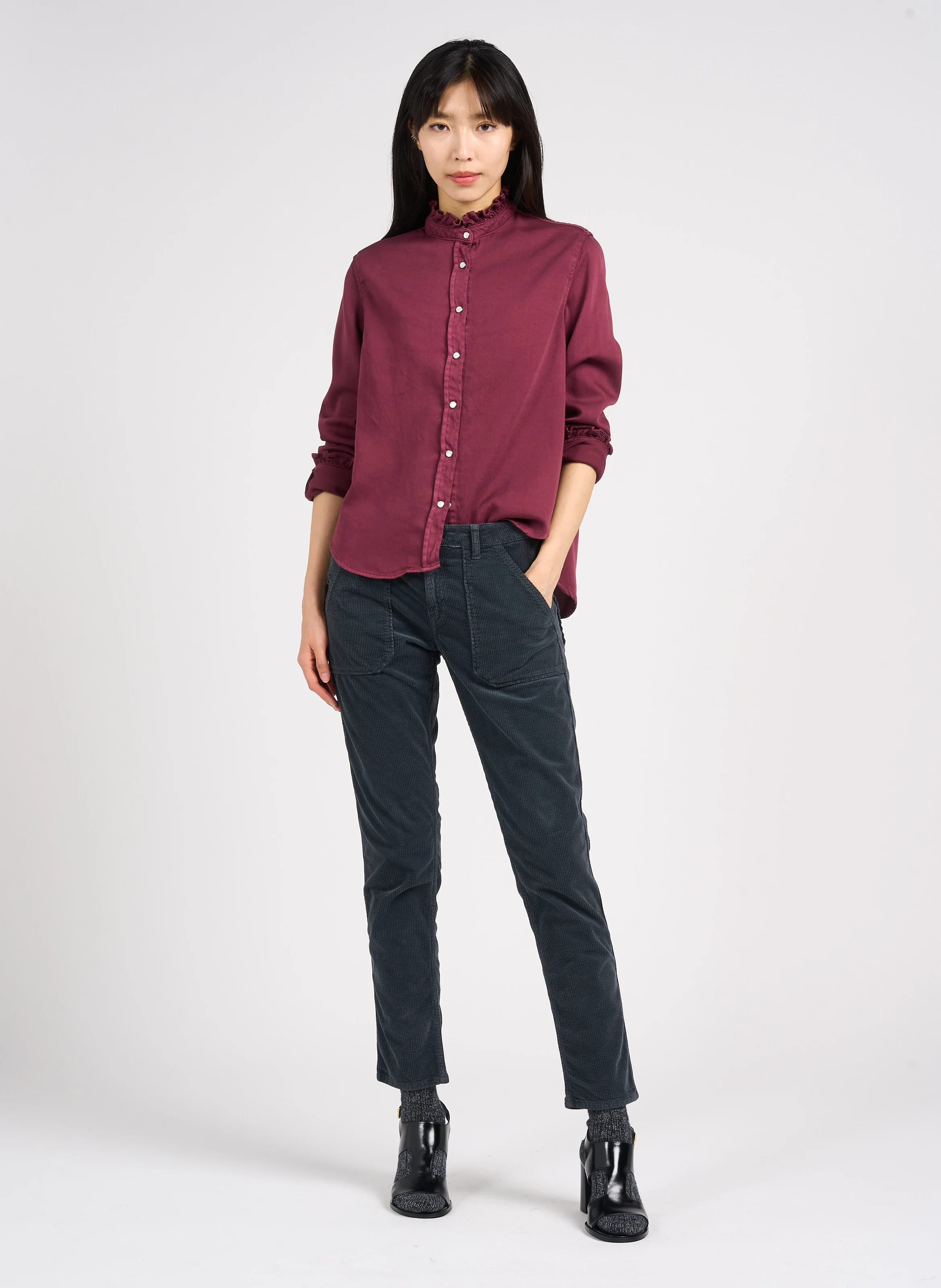 PIERCE - Pantalon slim en velours côtelé | Gris