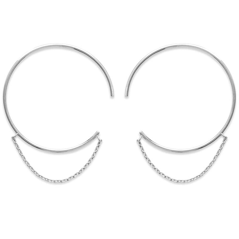 Boucles d'oreilles créoles ouvertes chaînettes pendantes Argent 925 Rhodié