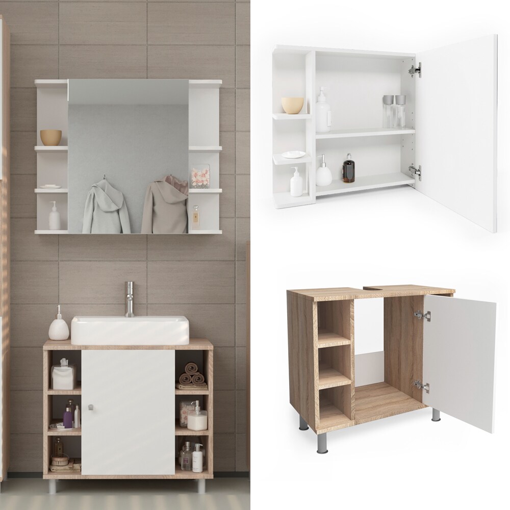 Vicco Badmöbel Set Fynn Badezimmer Spiegel Kommode Unterschrank Sonoma