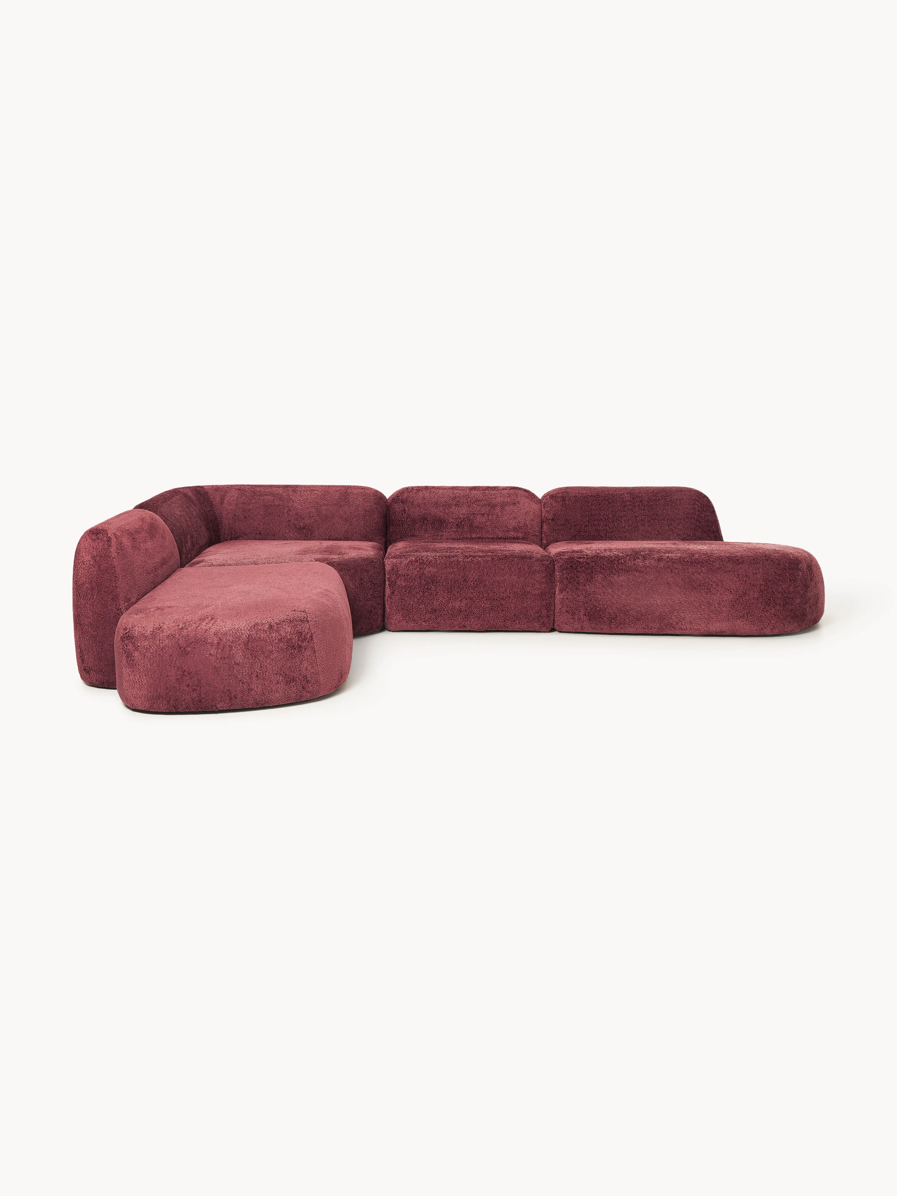 XL modulaire teddy bouclé hoekbank Wolke (4-zits) met chaise longue