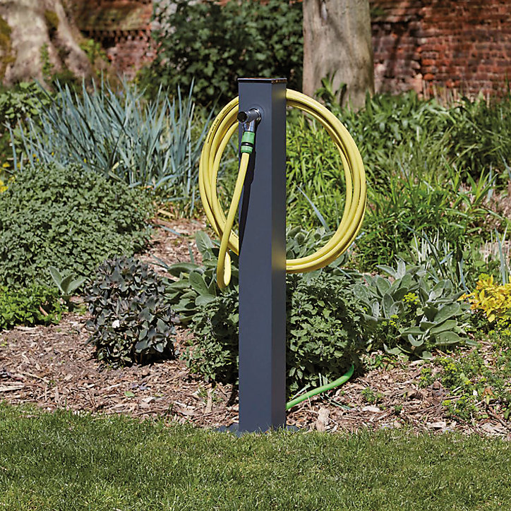 Fontaine de jardin en aluminium avec robinet coloris anthracite l.25 x P.26 x H.100 cm