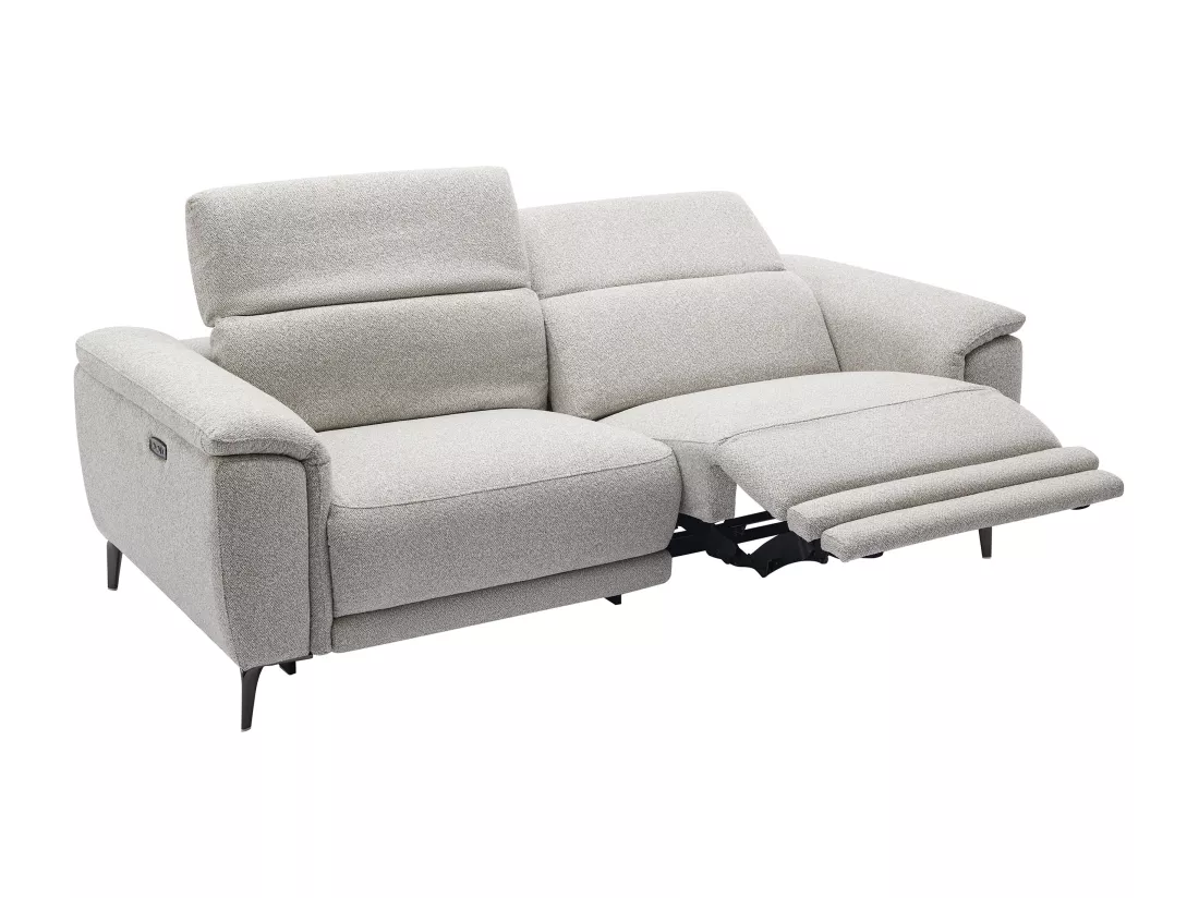 Canapé 3 places relax électrique en tissu texturé gris clair BOSDALO