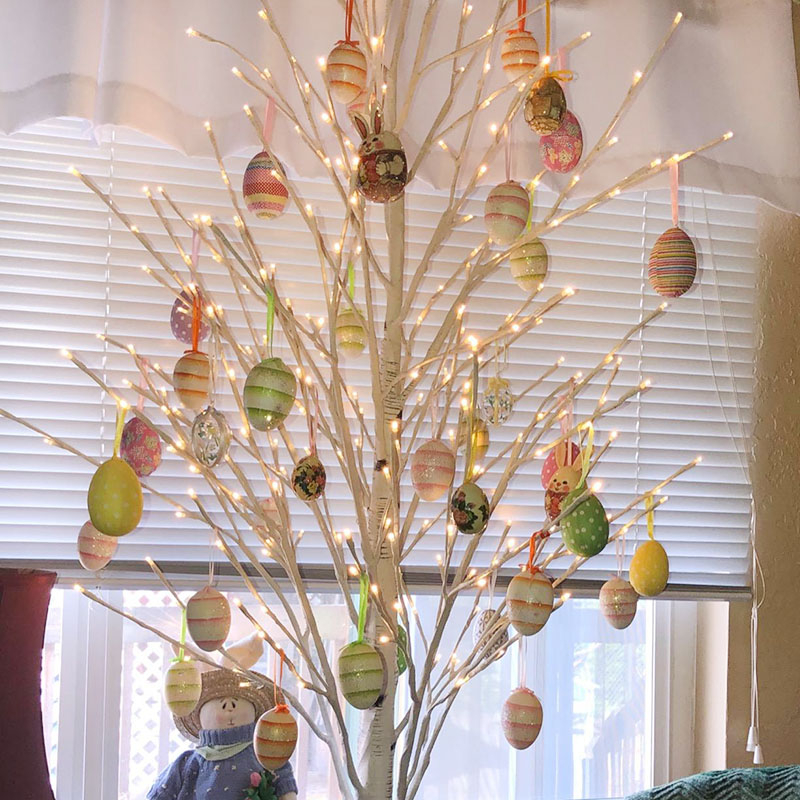 (12er Set) Ostereier Dekoration mit Aufhängeband Accessoire für Ostern - Bunt