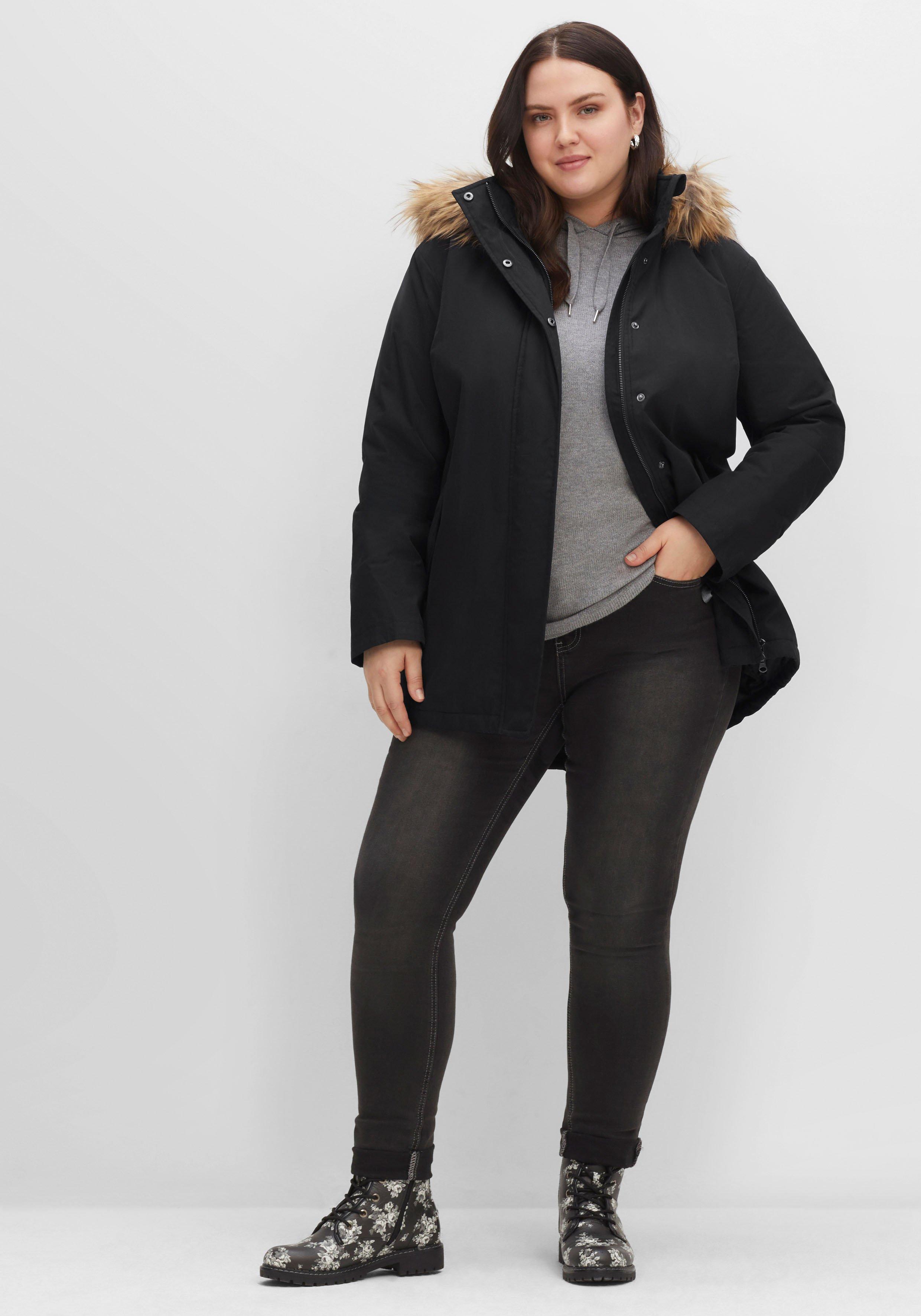 Parka mit Fellimitat-Kapuze und Oversized-Schultern