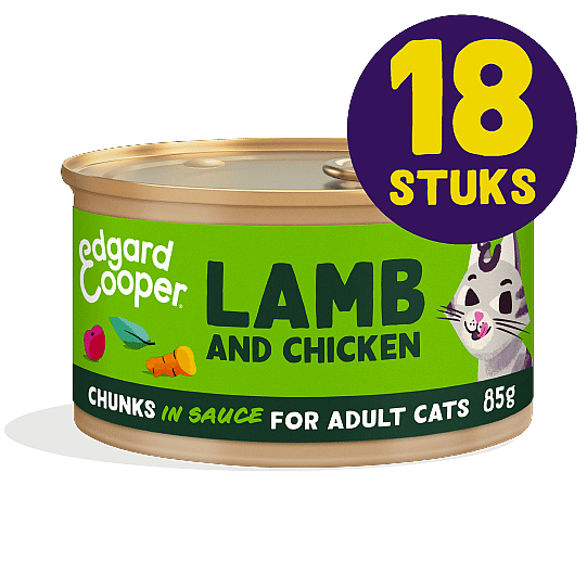 Edgard & Cooper Blikjes Lam en Kip Chunks Adult Kat 18 x 85 gram | 12560