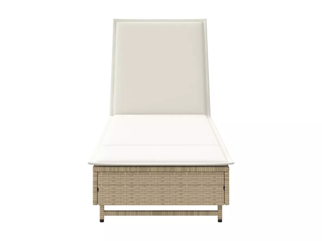 Chaise longue avec roues et coussin beige résine tressée