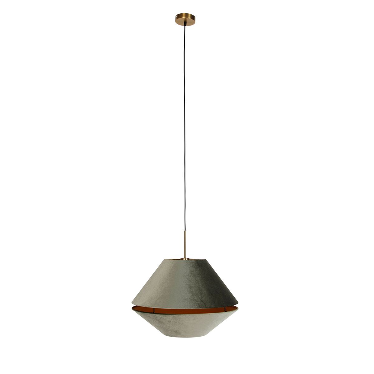 Moderne hanglamp brons met dubbele velours kap groen - Combi 1