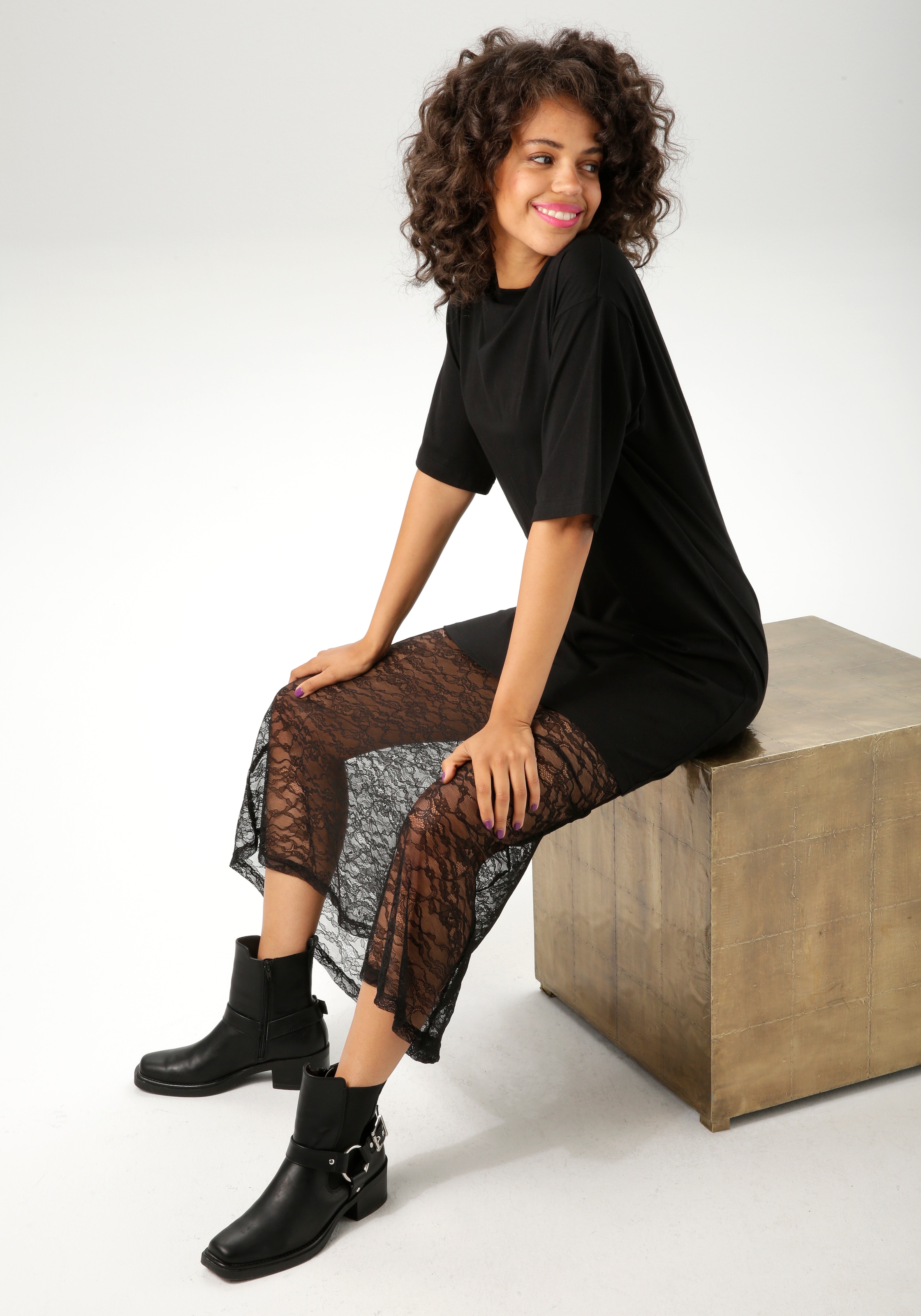 Aniston CASUAL Maxikleid mit raffinierter Spitze am Saum - NEUE KOLLEKTION