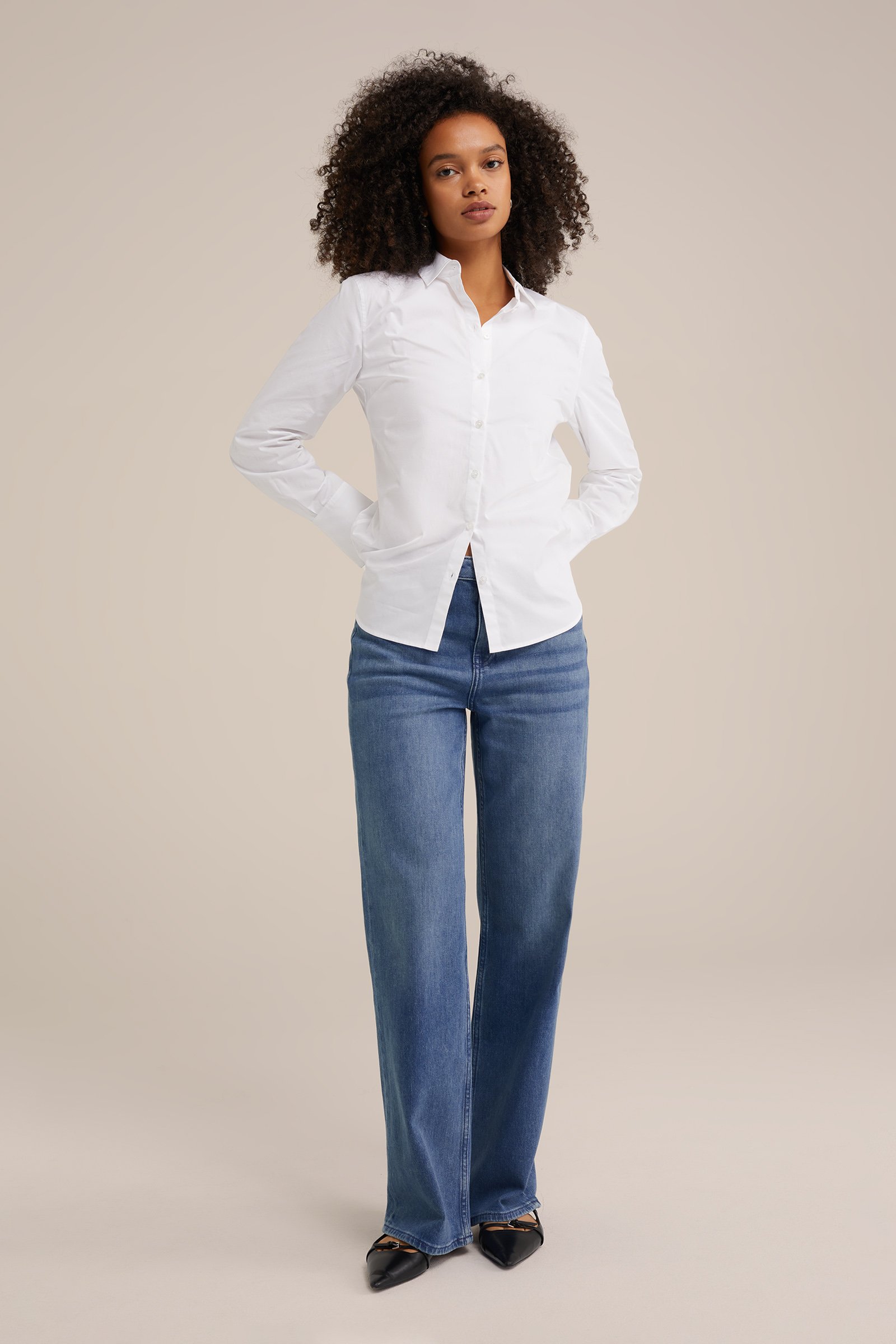 high rise wide leg jeans met comfortstretch Blue Ridge Donkerblauw