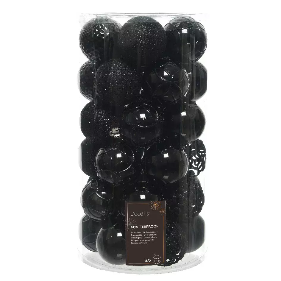 Lot de 37 boules de Noël (D60 mm) Alpine mix Noir