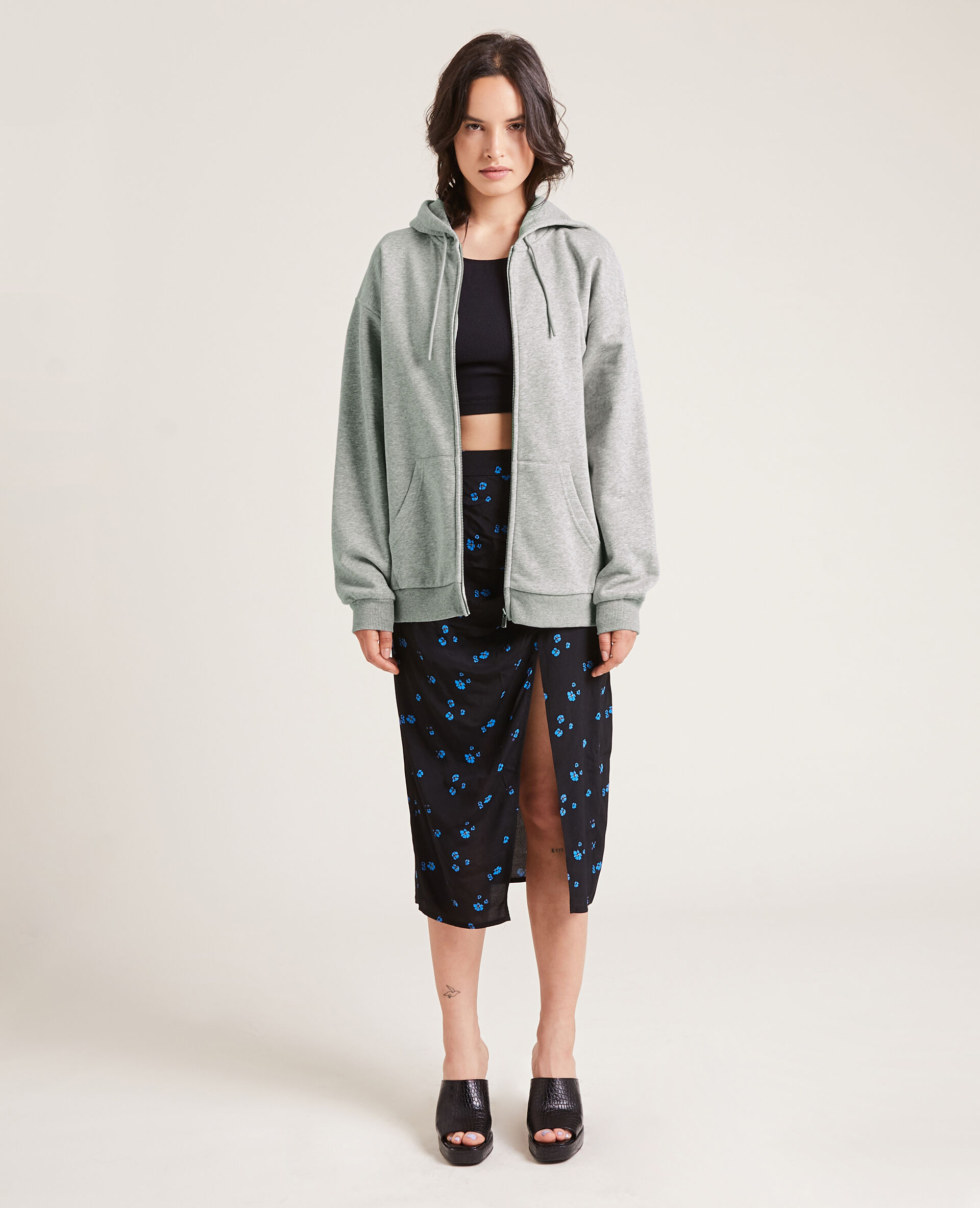 Sweat zippé avec capuche - Gris chiné