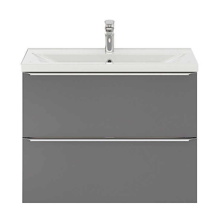 Meuble sous vasque faible profondeur à suspendre GoodHome Imandra gris brillant L. 80 x H. 60 x P. 36 cm