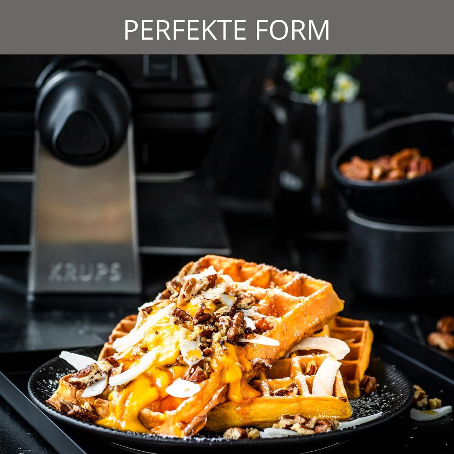 KRUPS Doppelwaffeleisen Professional, drehbares Waffeleisen für 2 belgische Waffeln, knusprig & gleichmäßig backen, 7 Bräunungsstufen und Antihaftbeschichtung, spülmaschinengeeignet, Edelstahl/Schwarz