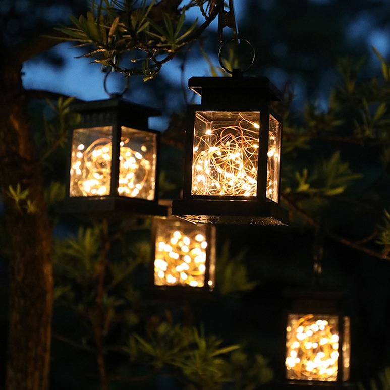 (13x9cm) LED Solar Lampe Outdoor Laterne Gartenleuchte Spritzwassergeschützt IPX4 - Lichterkette (Warmweiss)