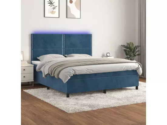 Sommier tapissier matelas et LED Bleu foncé 160x200 cm Velours