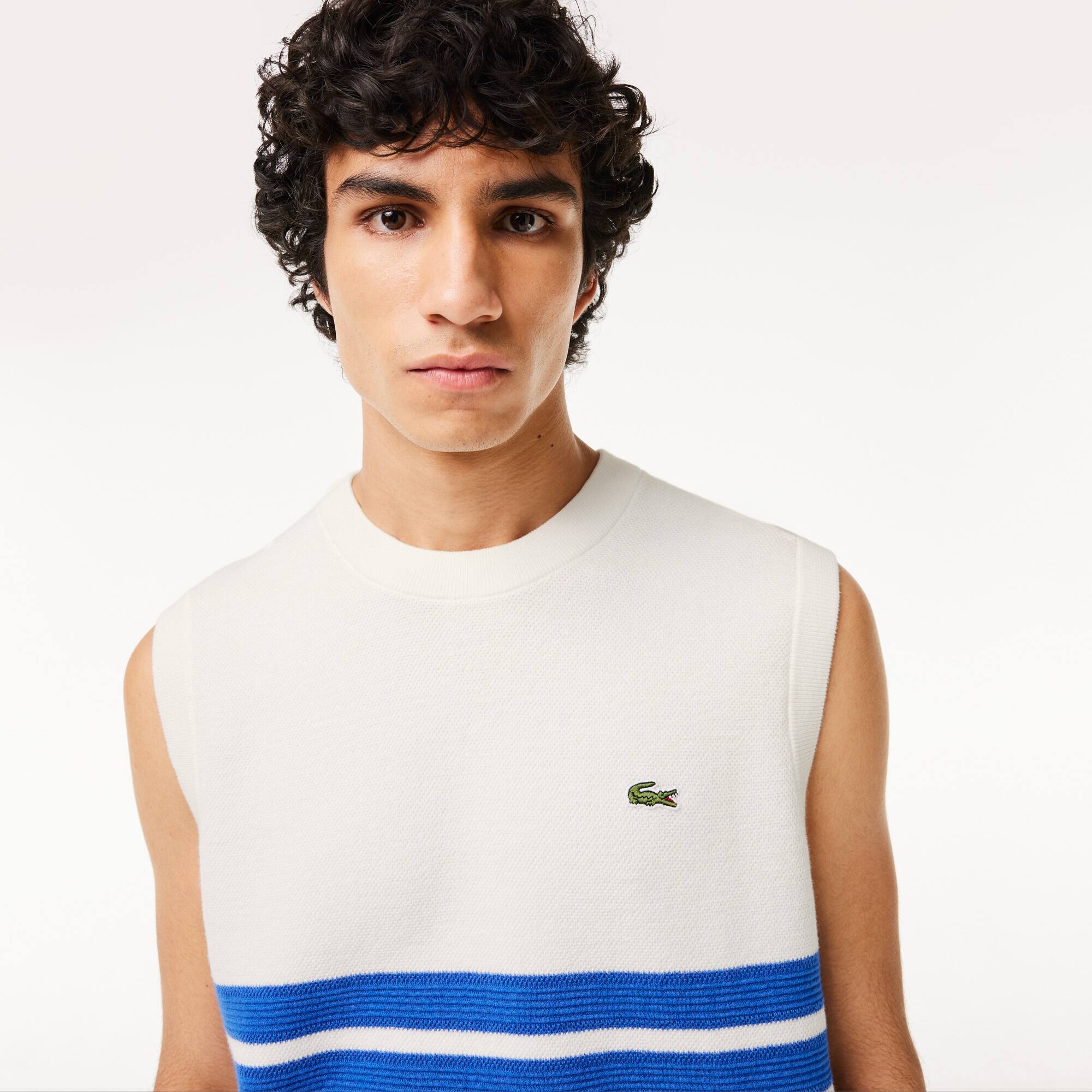 Zweiseitige Pullover-Weste aus gestreiftem Piqué Pullover - Weiss - Lacoste - Herren