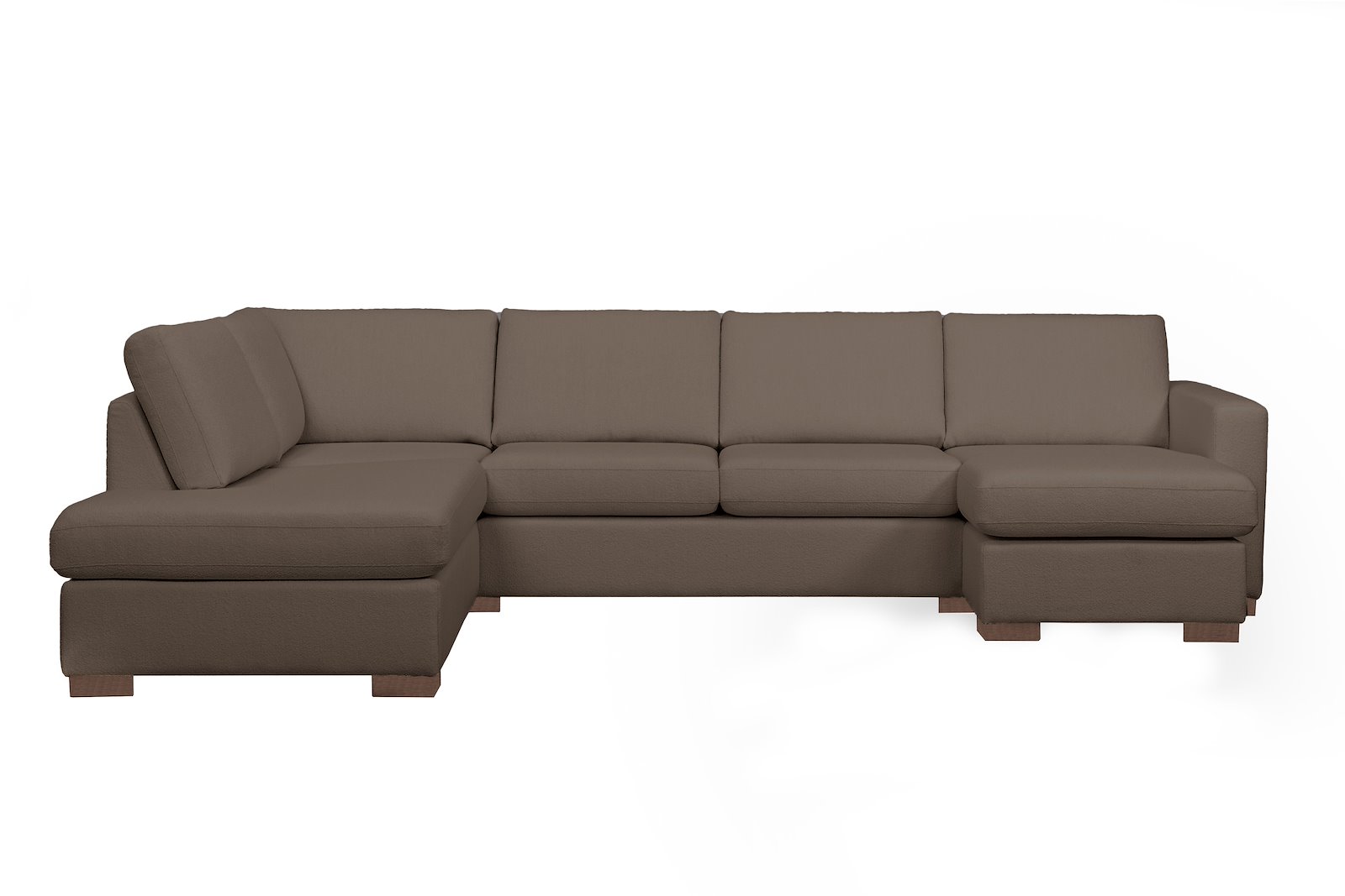 Pixel U-sofa Åpen ende venstre, hjørne, 2-seter og sjeselong høyre. I tekstil Niva BP07-03 Grey, lav front, sorte treben W02, og arm A15. Komfort 1.