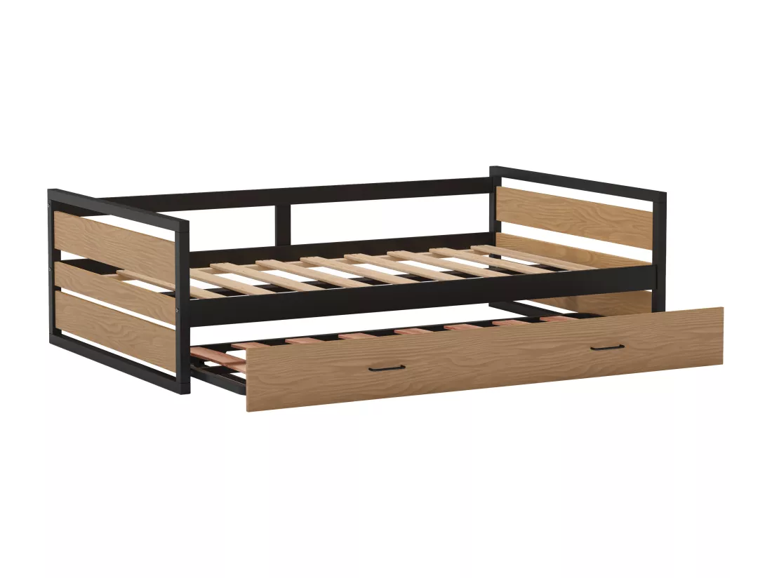 Lit gigogne 120 x 200 et 90 x 200 cm - MDF, Pin et métal - Naturel et anthracite - BOSTON